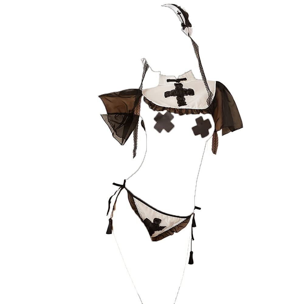 5483 Sexy lingerie uniform temptation cross collar sexy tassel black